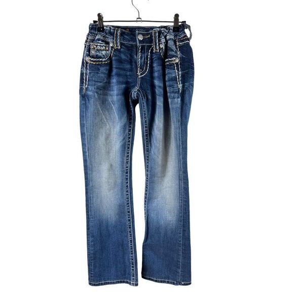 Miss Me Signature Boot Cut Bling Flap Pocket Medium Wash Jeans 27x29.5 *ALTERED* - Picture 1 of 16